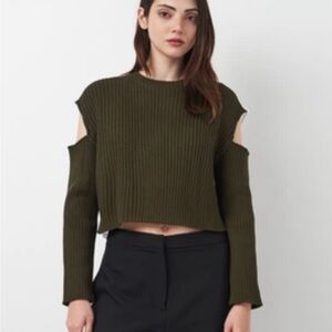 Zara Dark Green Cut-Out Shoulder Sweater